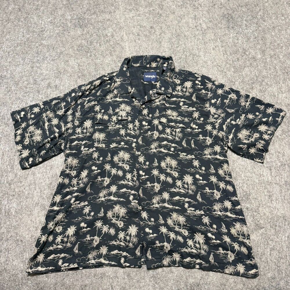 Wrangler Shirt Mens XXL 2XL Hawaiian Palm Tree Western Yoke Pearl Snap Tropical